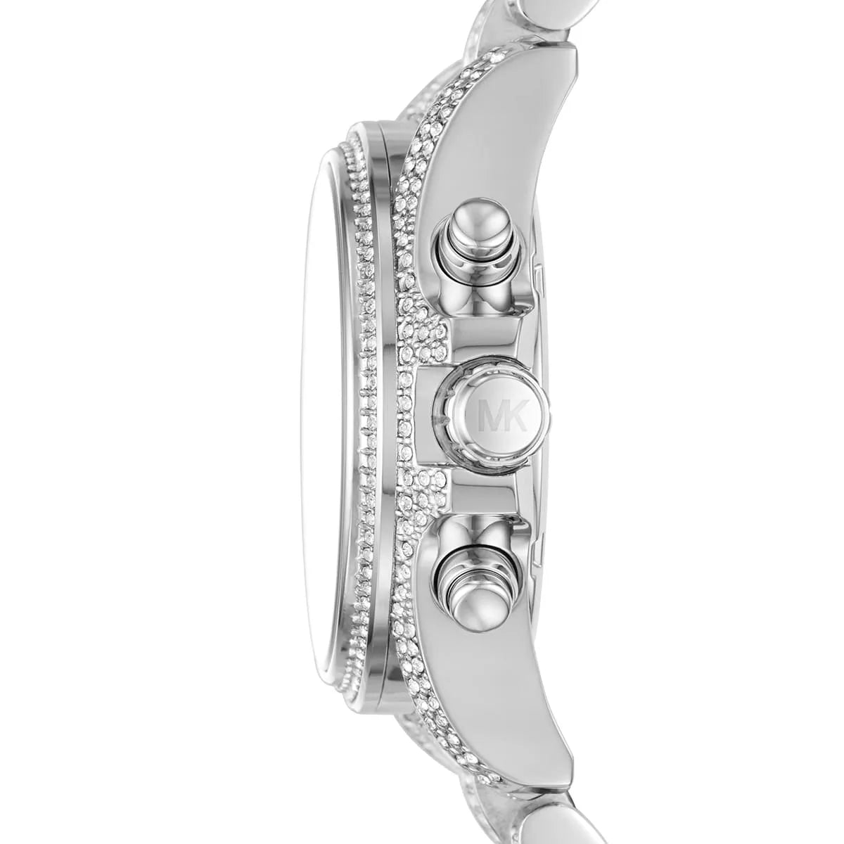 Side profile of Michael Kors Bradshaw MK6454 silver chronograph watch