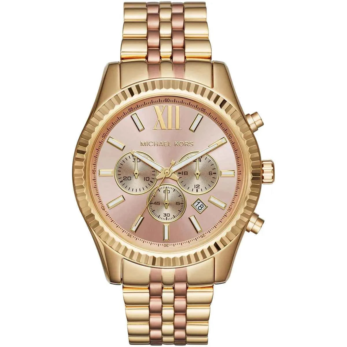 Michael Kors Lexington MK6473 Women's Rose Gold Dial Two-Tone Chronograph Watch