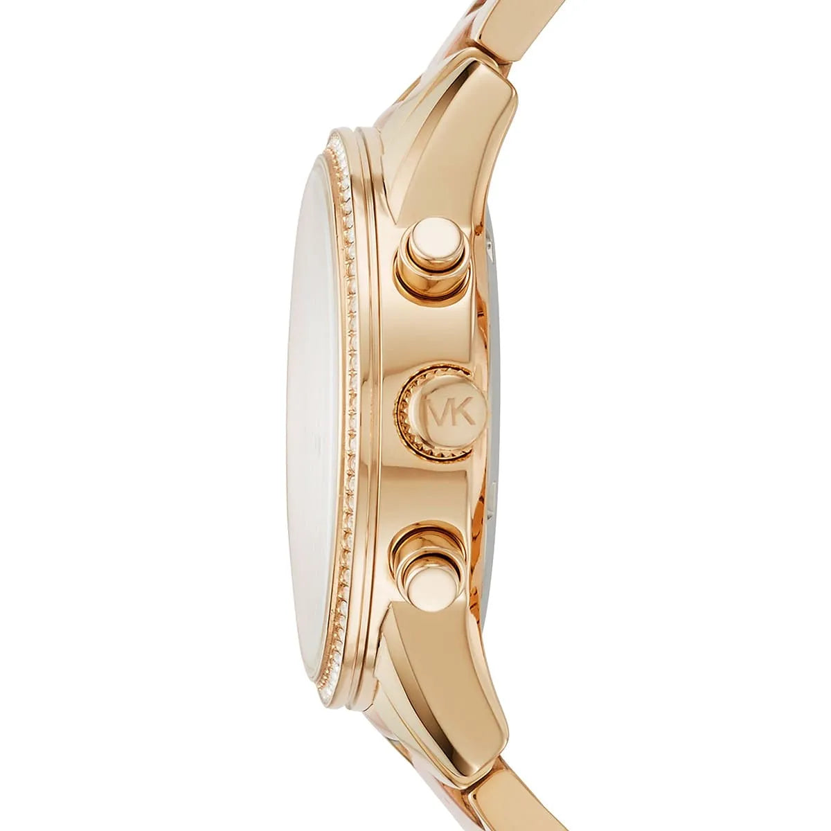 Side view of Michael Kors Ritz MK6475 two-tone stainless steel bracelet watch
