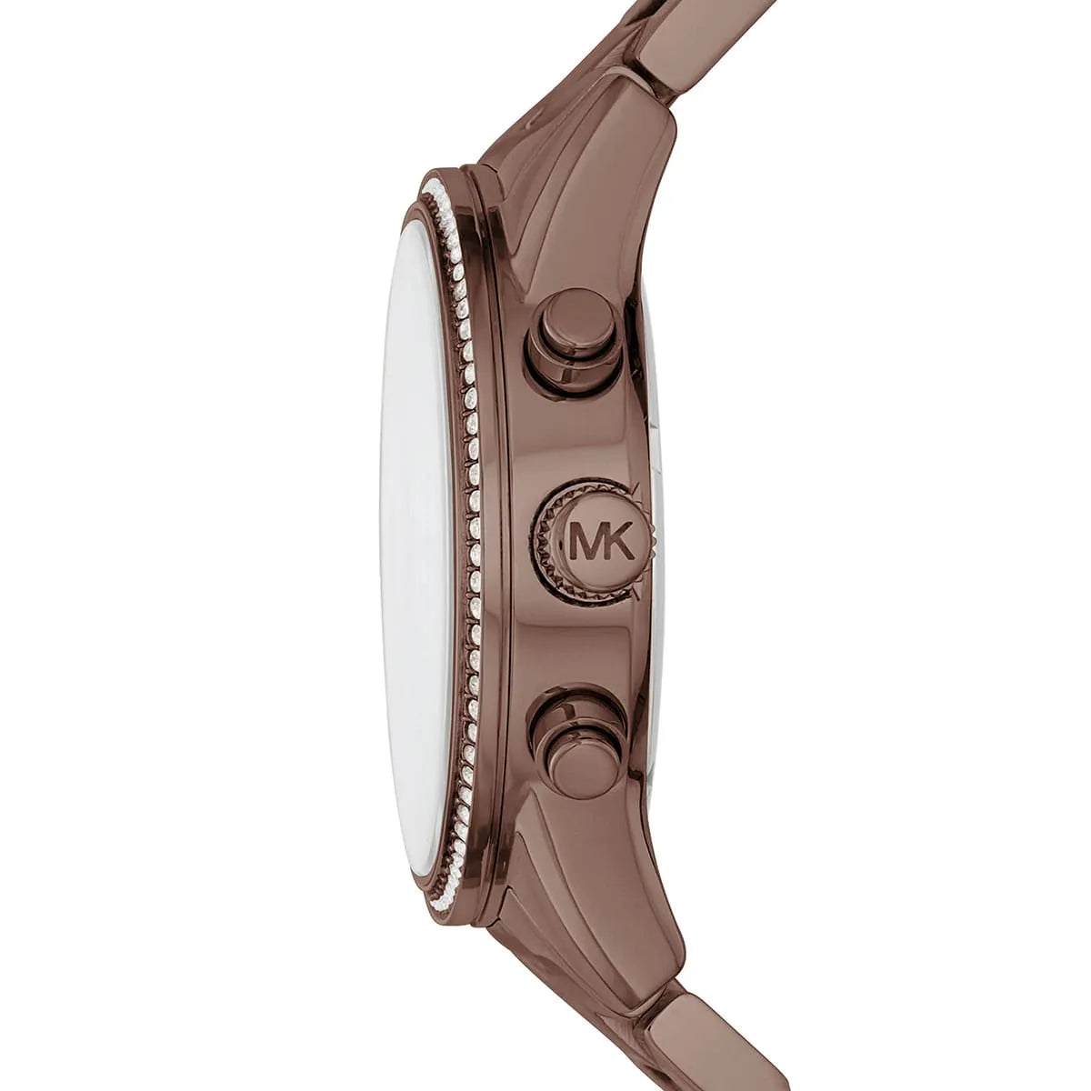 Side view of Michael Kors Ritz MK6529 brown stainless steel bracelet watch