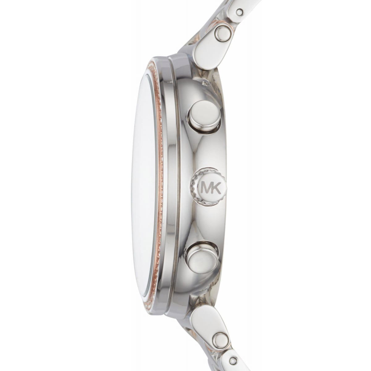 Side view of Michael Kors Sofie MK6558 two-tone stainless steel bracelet watch