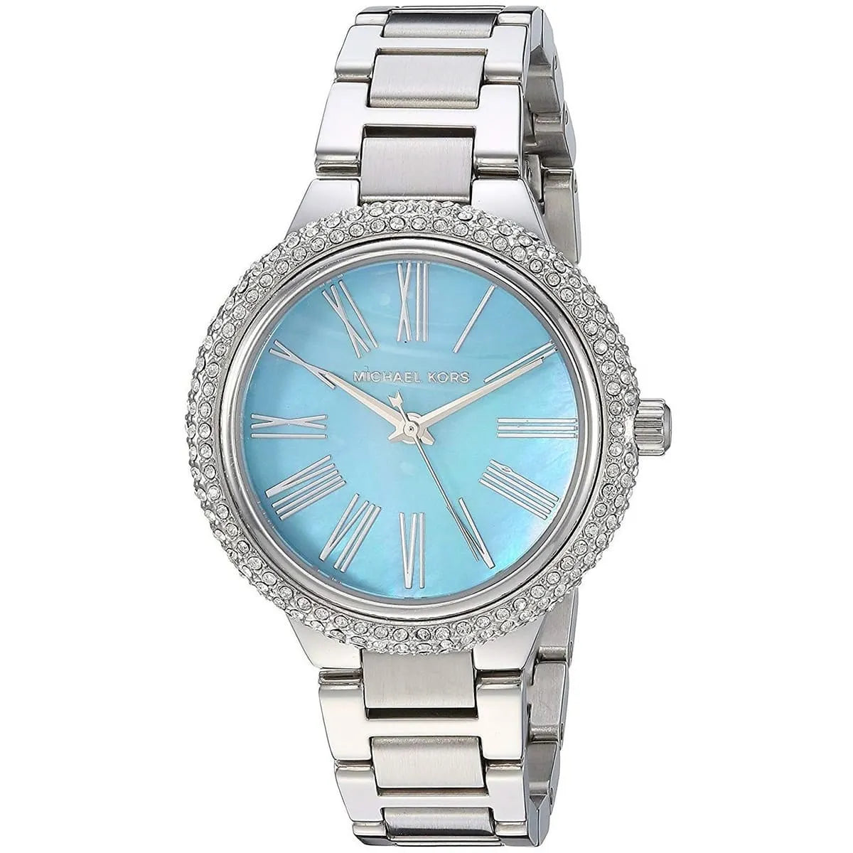 Close-up view of Michael Kors MK6563 blue analog dial