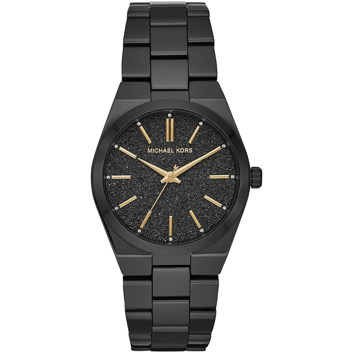 Front view of Michael Kors Channing MK6625 women's black watch
