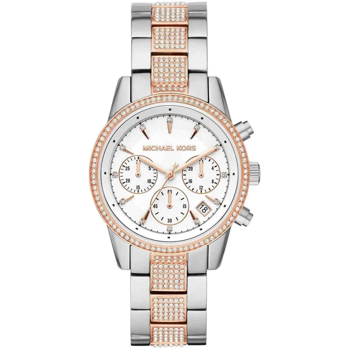 Michael Kors Ritz MK6651 Women's Silver & Rose Gold Stainless Steel Chronograph Watch