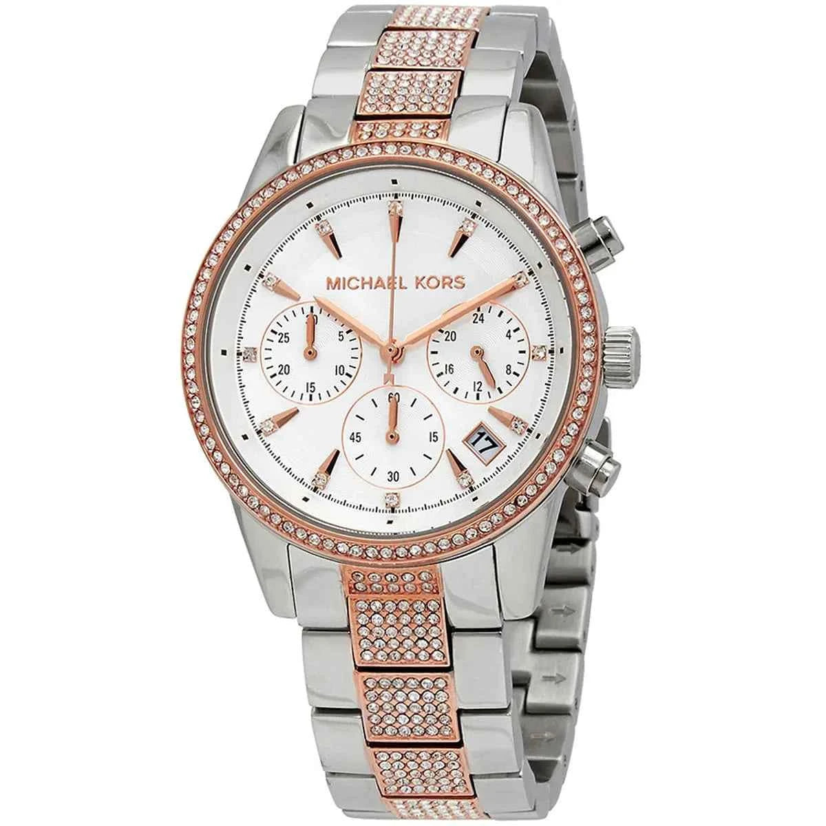 Michael Kors Ritz MK6651 Women's Silver & Rose Gold Stainless Steel Chronograph Watch