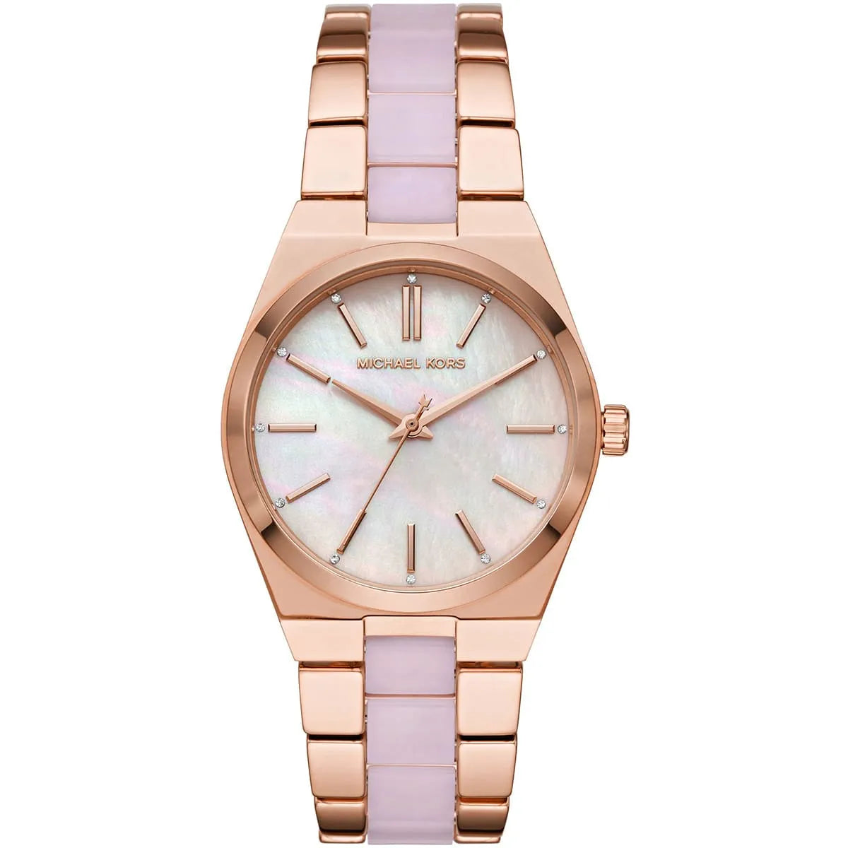 Michael Kors Channing MK6652 women's pink and rose gold multi-strap watch front view