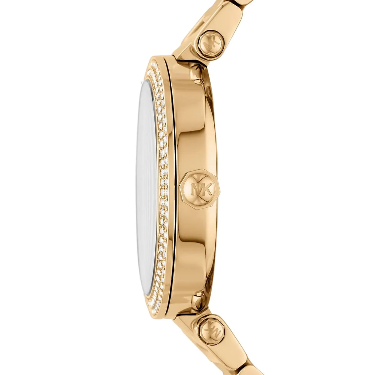 Side profile of Michael Kors Parker MK6659 gold stainless steel bracelet watch