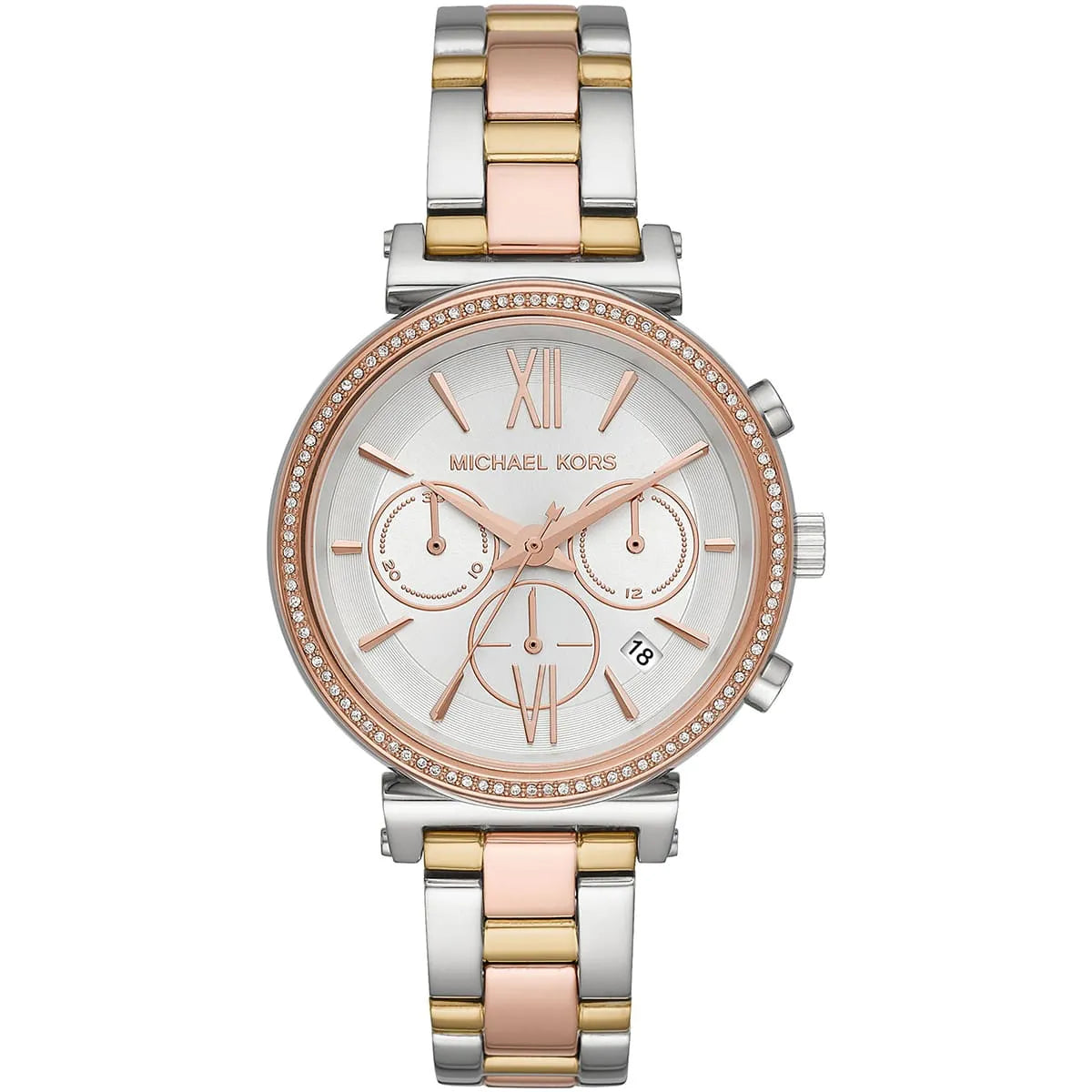 Michael Kors Sofie MK6688 women's multicolored stainless steel chronograph watch front view