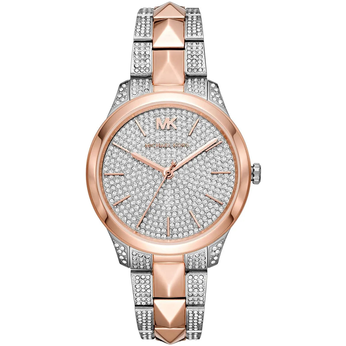 Michael Kors Runway Mercer MK6716 women's silver dial silver and rose gold stainless steel watch front view