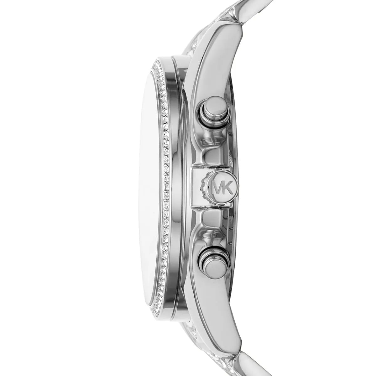 Side profile of Michael Kors Whitney MK6728 silver chronograph watch
