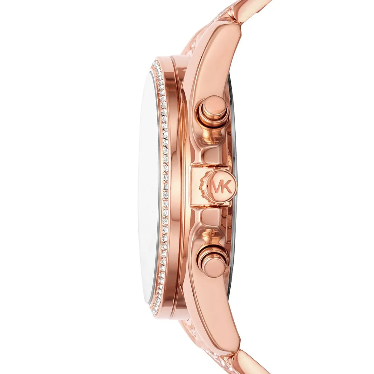 Side profile of Michael Kors Whitney MK6730 rose gold chronograph watch