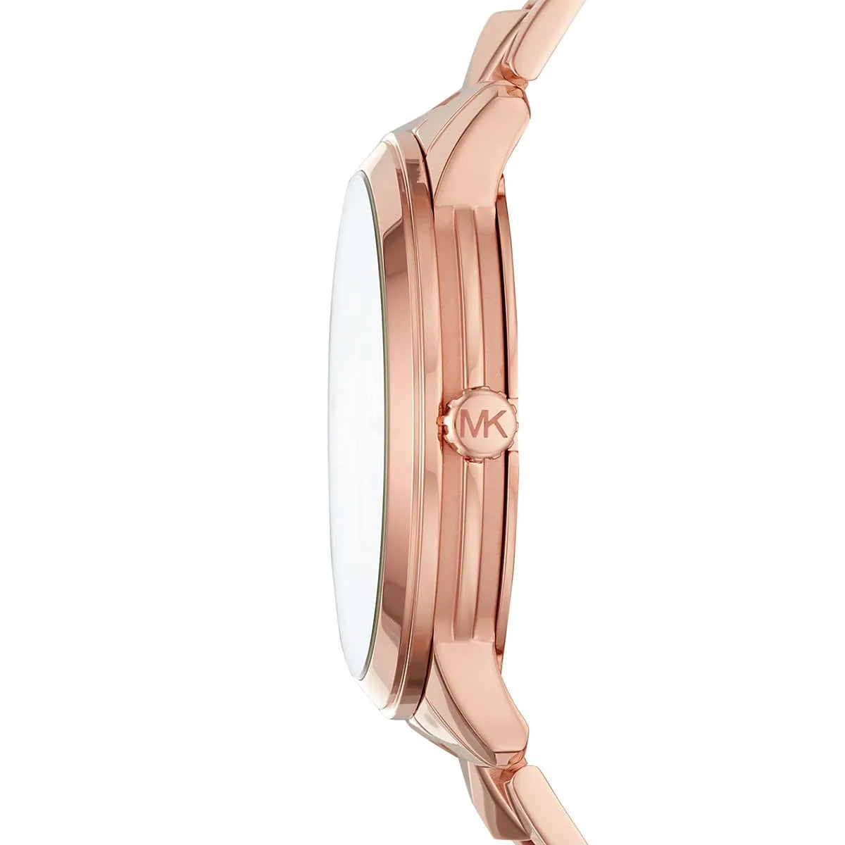 Side profile of Michael Kors Runway Mercer MK6736 rose gold women's watch