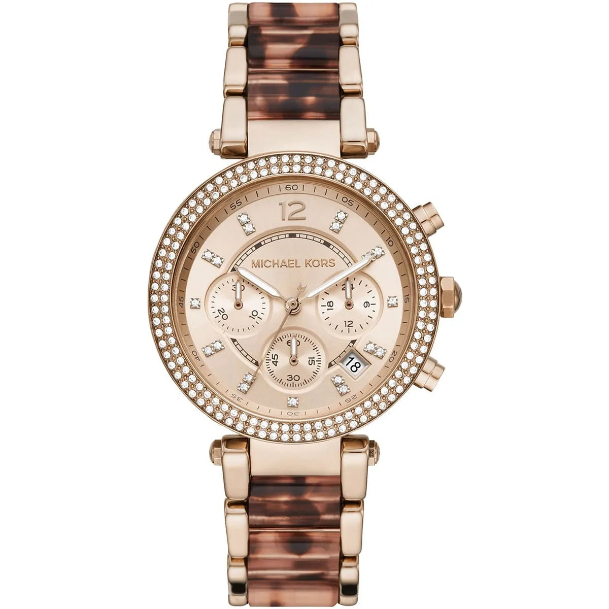 Michael Kors Parker MK6832 women's gold chronograph dial gold and brown watch front view