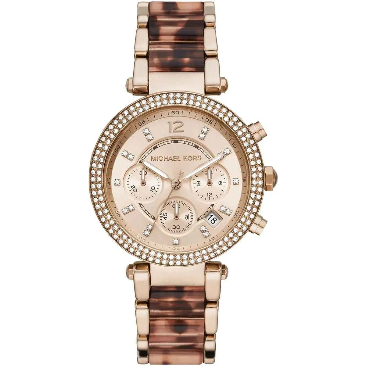 Michael Kors Parker MK6832 Women's Gold Dial Gold & Brown Chronograph Watch
