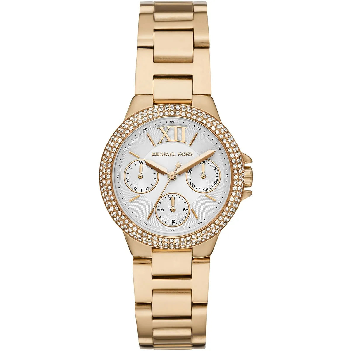 Michael Kors Camille MK6844 women's white dial gold stainless steel watch front view