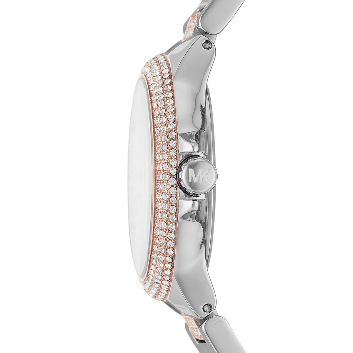 Side profile of Michael Kors Camille MK6846 two-tone stainless steel watch