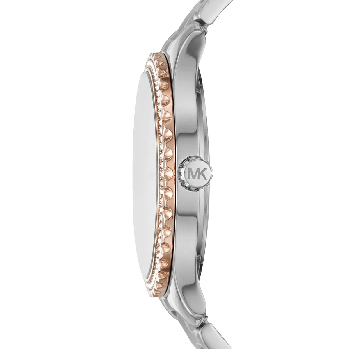 Side profile of Michael Kors Layton MK6849 two-tone stainless steel watch
