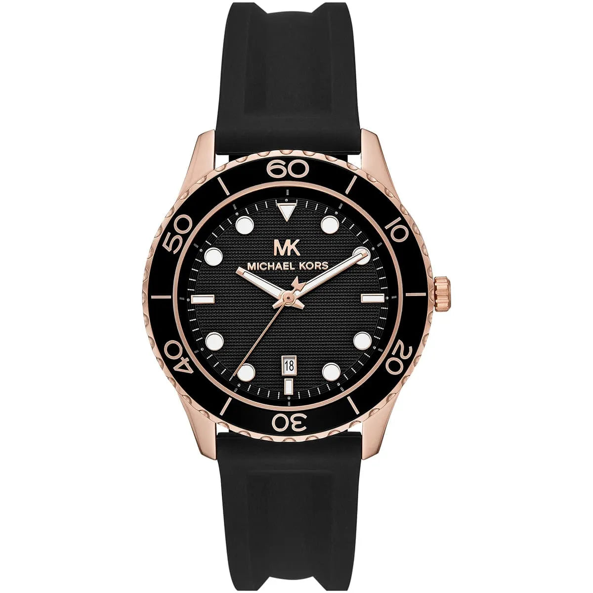 Michael Kors Runway MK6852 women's black dial black silicone watch front view