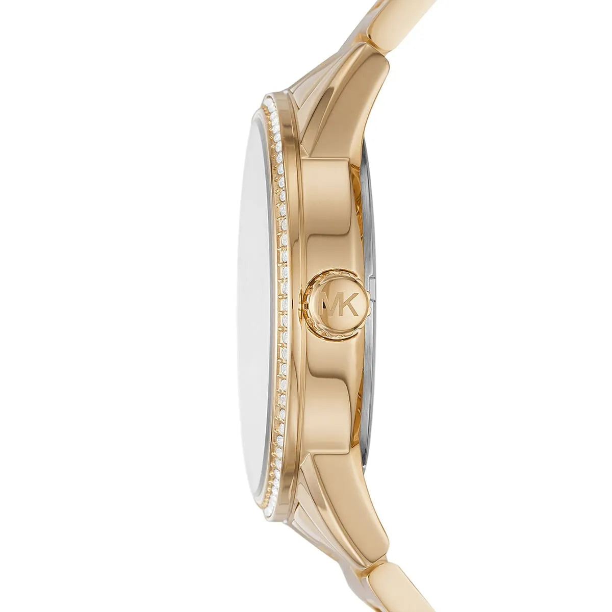 Side profile of Michael Kors Ritz MK6862 gold stainless steel watch
