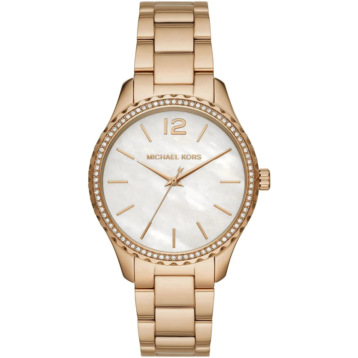 Michael Kors Layton MK6870 women's white dial gold stainless steel watch front view