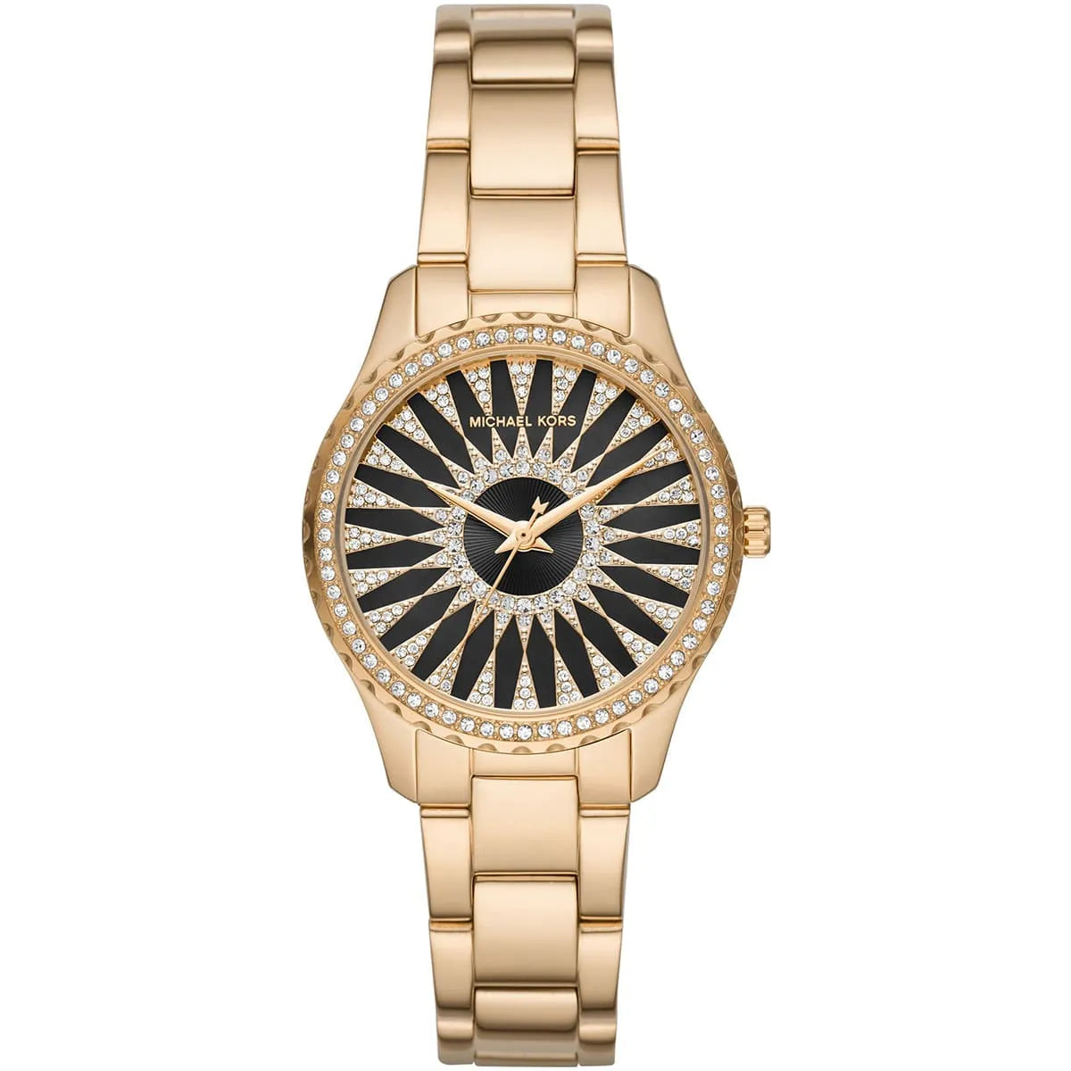 Michael Kors Layton MK6892 women's black dial gold stainless steel watch front view