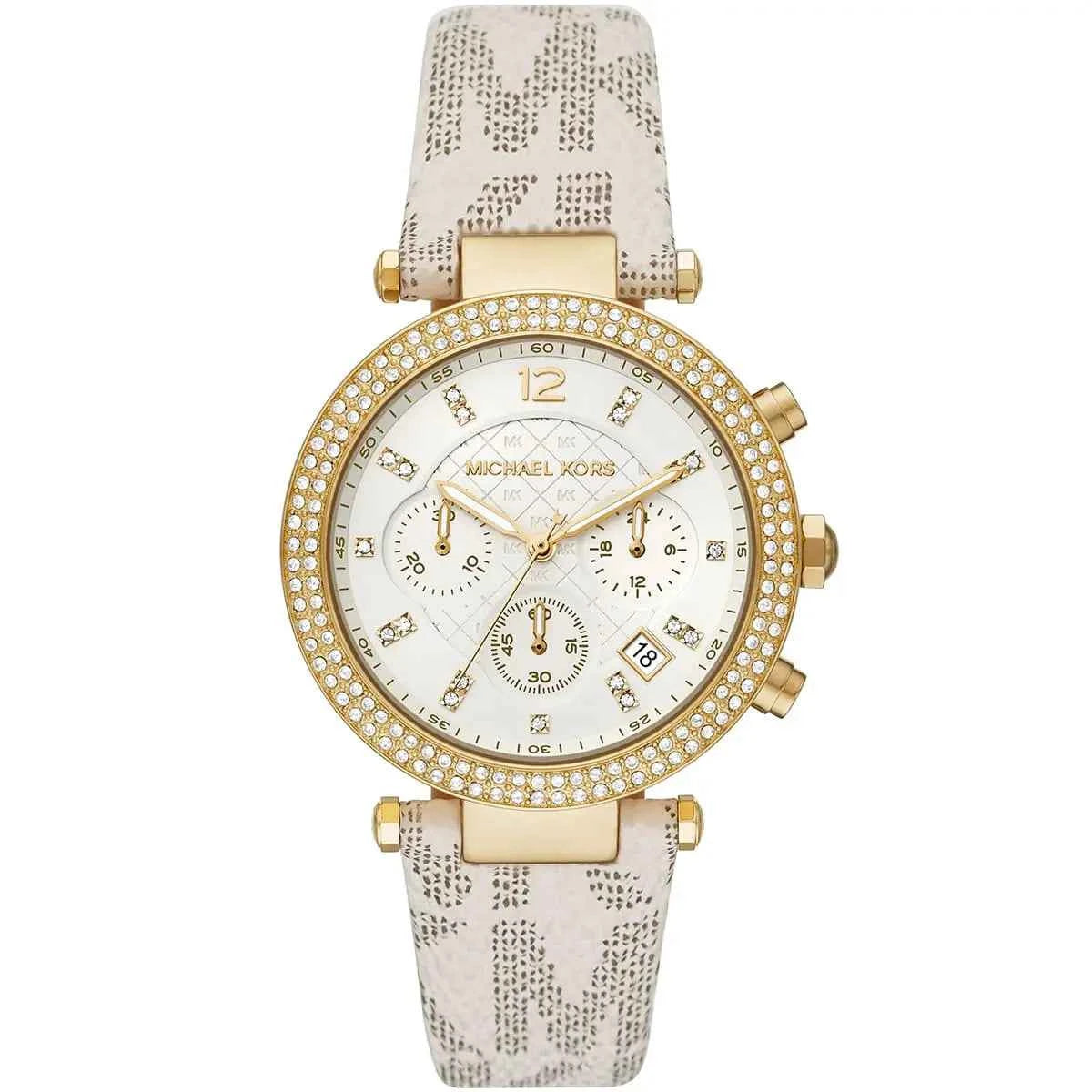 Michael Kors Parker MK6916 Women's White Dial Beige Polyurethane Strap Watch