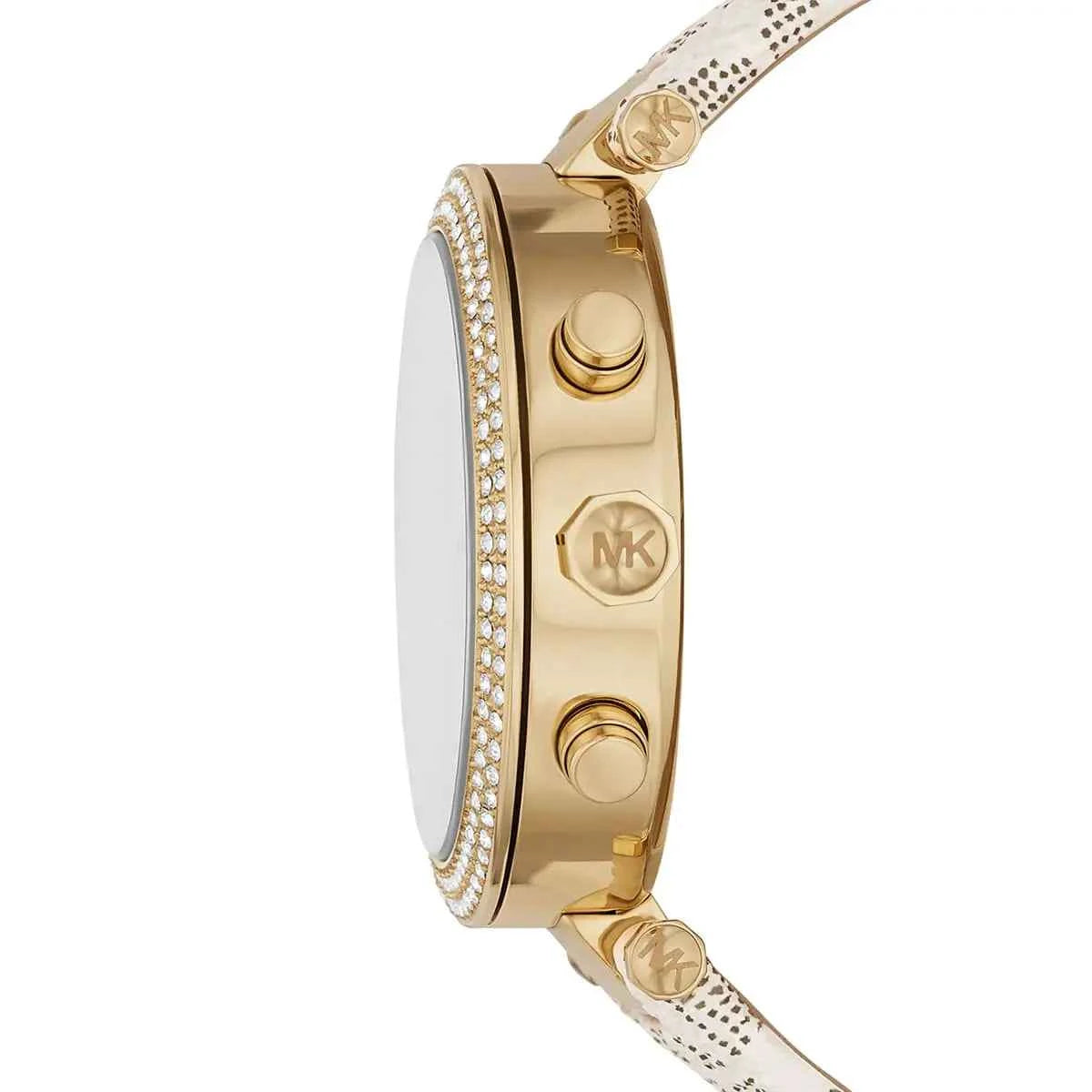 Side profile of Michael Kors Parker MK6916 beige polyurethane watch