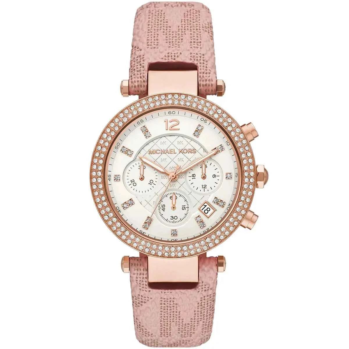 Michael Kors Parker MK6935 Women's White Dial Pink Polyurethane Strap Watch