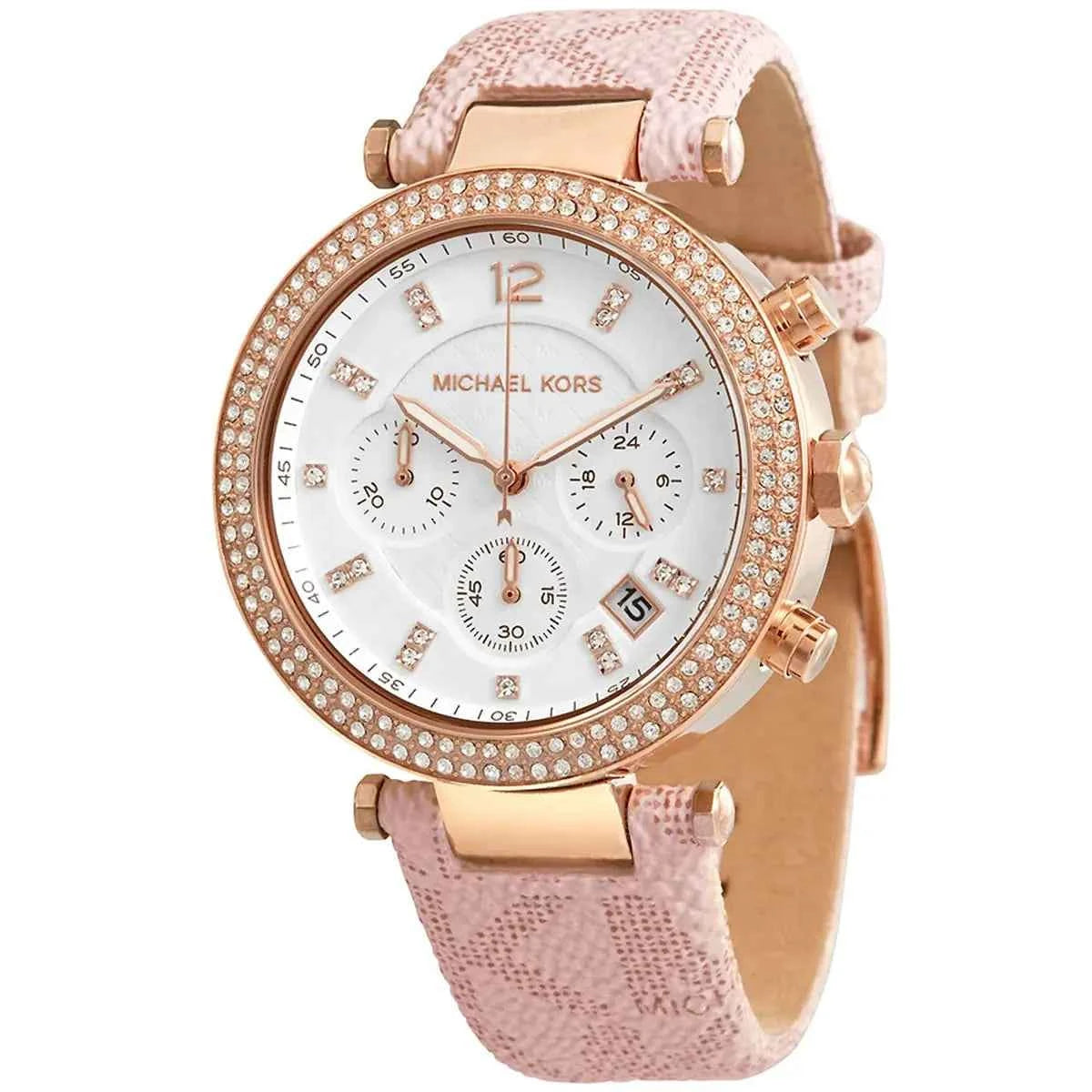 Michael Kors Parker MK6935 Women's White Dial Pink Polyurethane Strap Watch