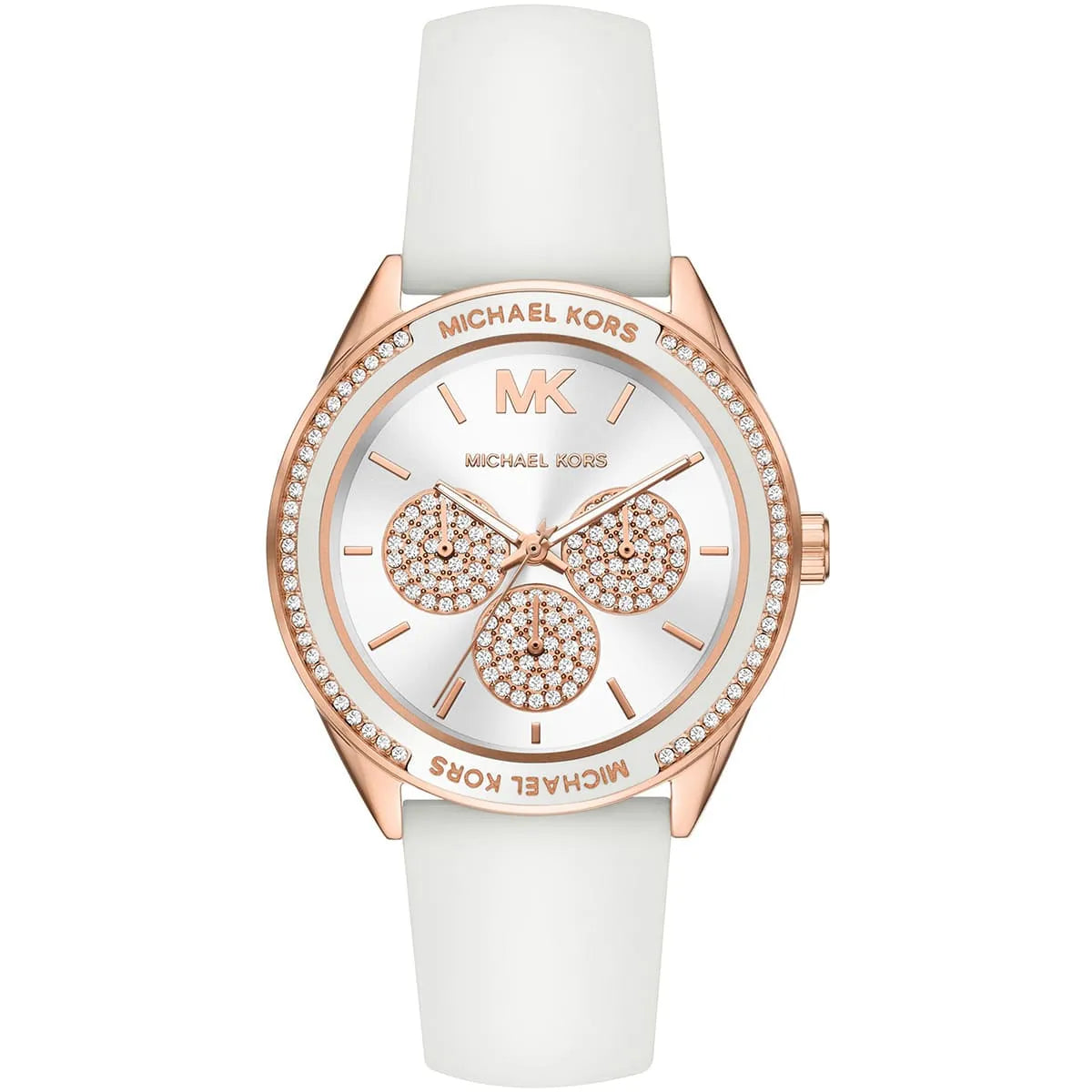 Michael Kors Jessa MK6945 women's white dial white silicone rubber watch front view