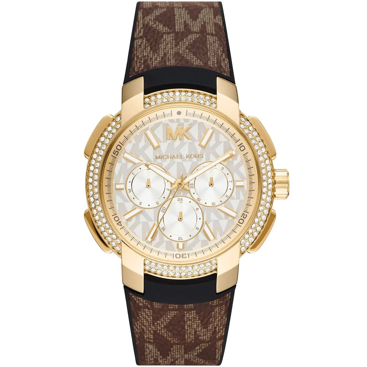 Michael Kors Sidney MK6948 women's silver dial brown polyurethane strap watch front view