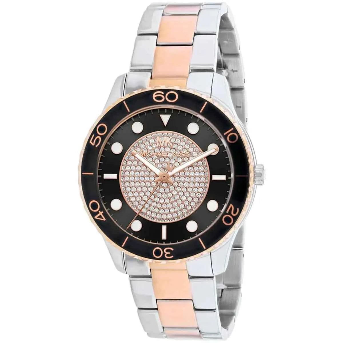 Michael Kors Runway MK6960 Women's Black & Rose Gold Dial Two-Tone Stainless Steel Watch