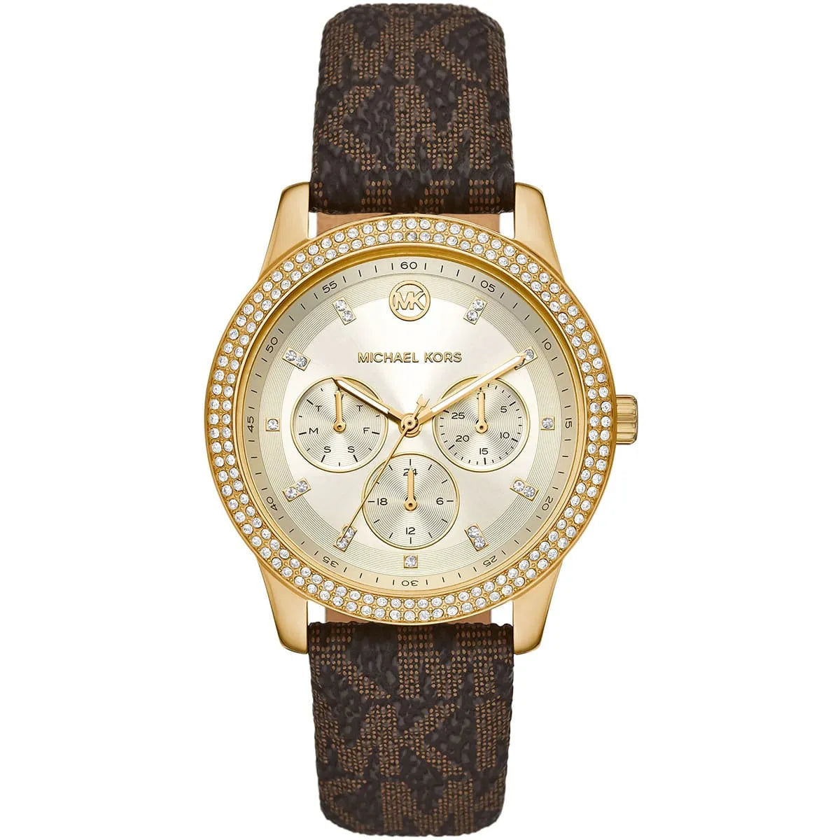 Michael Kors Tibby MK6966 women's white dial brown leather strap watch front view