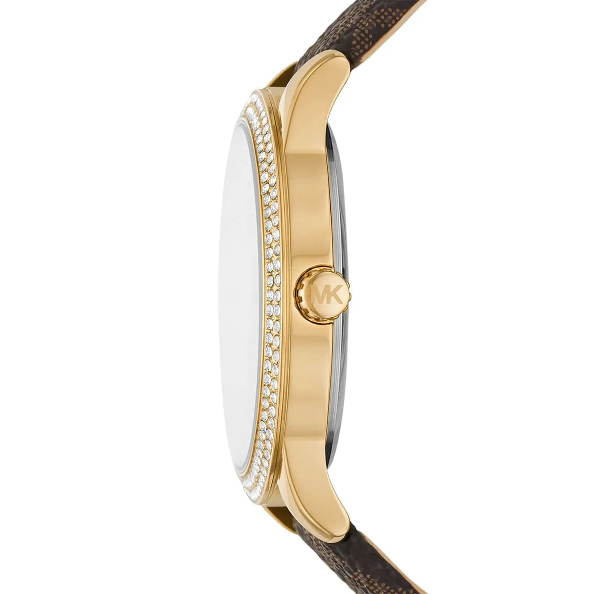 Side profile of Michael Kors Tibby MK6966 brown genuine leather strap watch