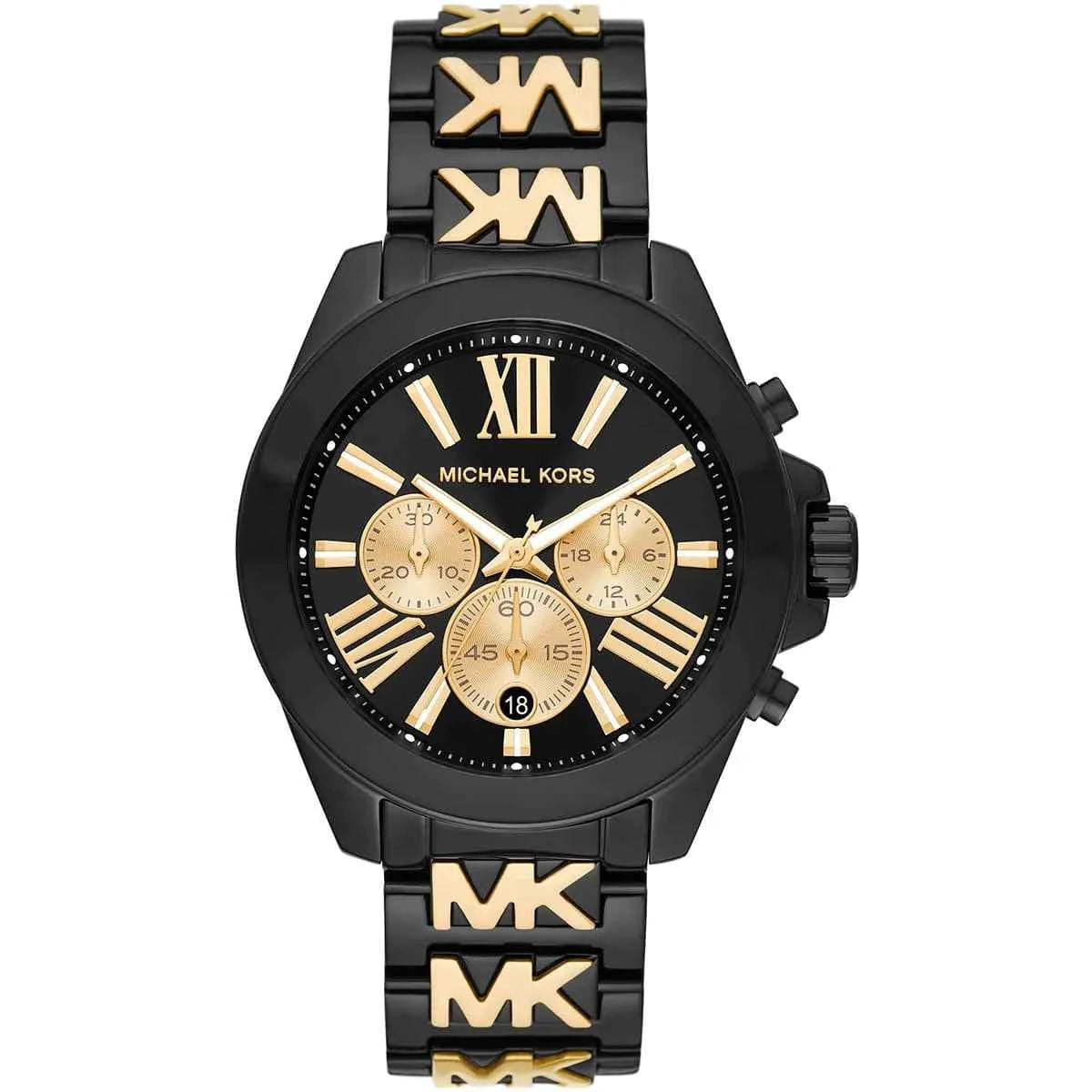 Michael Kors Wren MK6978 women's black dial black and gold stainless steel watch front view