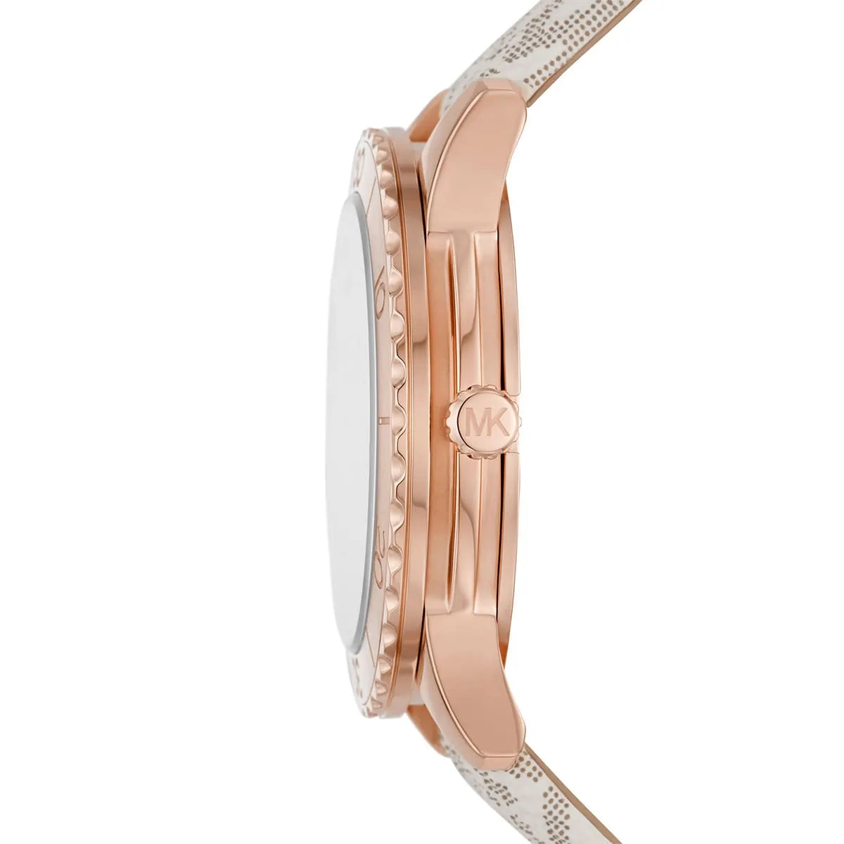 Side profile of Michael Kors Runway MK6980 white polyurethane strap watch
