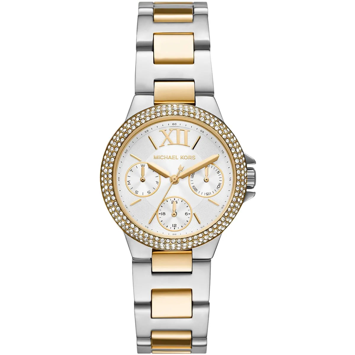 Michael Kors Camille MK6982 women's white dial two-tone stainless steel watch front view