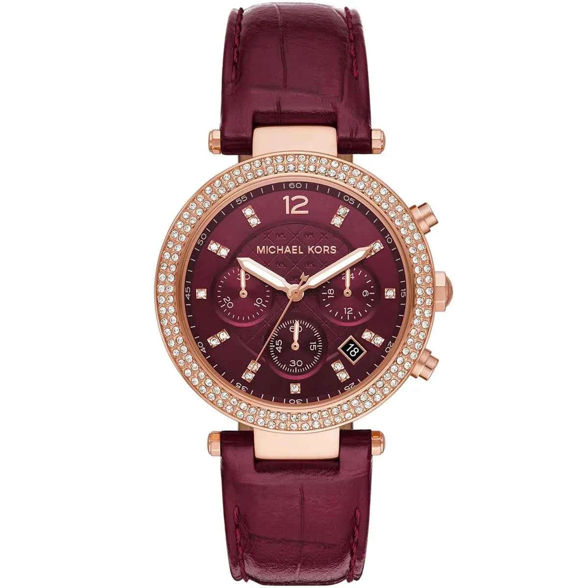 Michael Kors Parker MK6986 Women's Red Dial Red Leather Strap Chronograph Watch