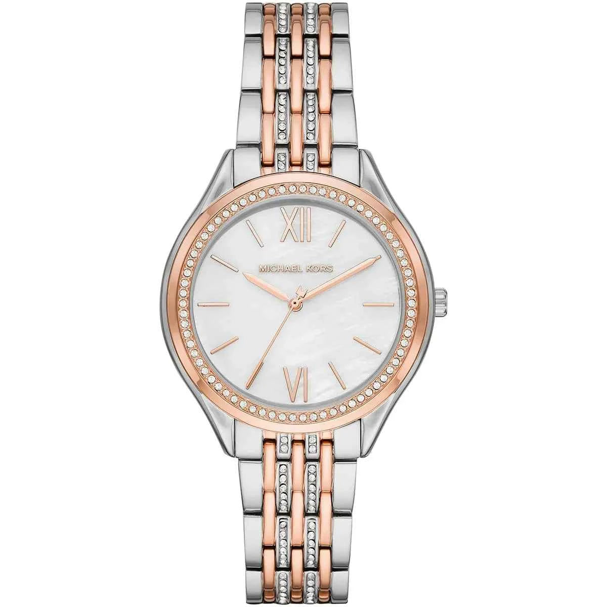Michael Kors Mindy MK7077 Women's White Dial Two-Tone Stainless Steel Watch