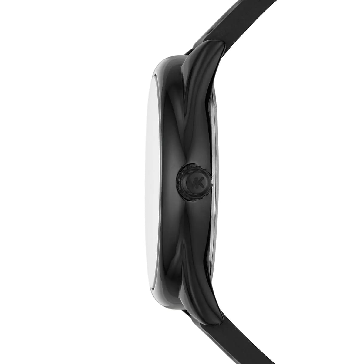 Side profile of Michael Kors Janelle MK7138 black silicone rubber strap watch