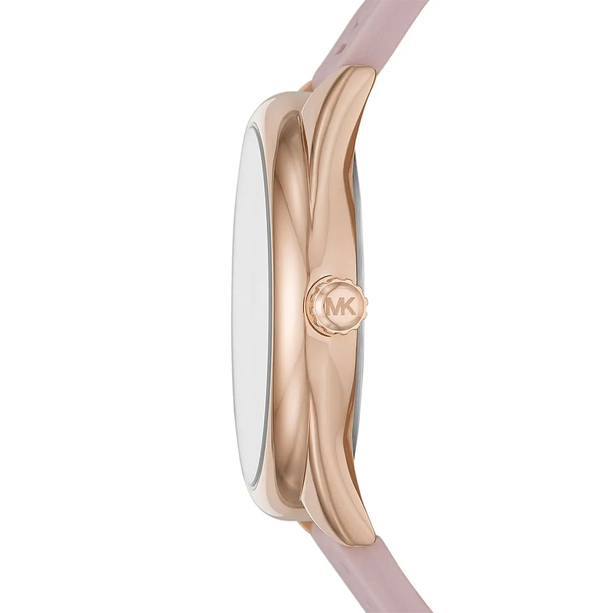 Side profile of Michael Kors Janelle MK7139 pink silicone rubber strap watch