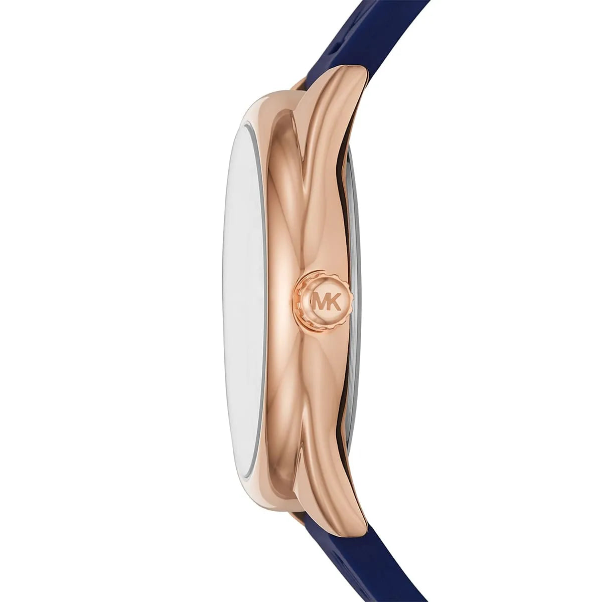 Side profile of Michael Kors Janelle MK7140 blue silicone rubber strap watch