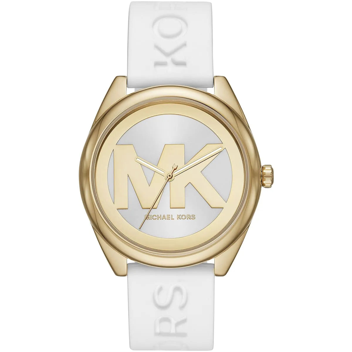 Michael Kors Janelle MK7141 women's white dial white silicone strap watch front view