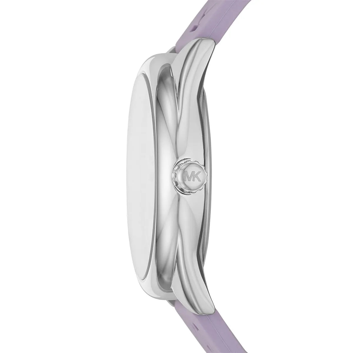Side profile of Michael Kors Janelle MK7143 purple silicone rubber strap watch