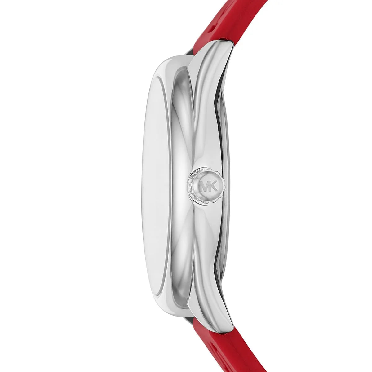 Side profile of Michael Kors Janelle MK7144 red silicone rubber strap watch