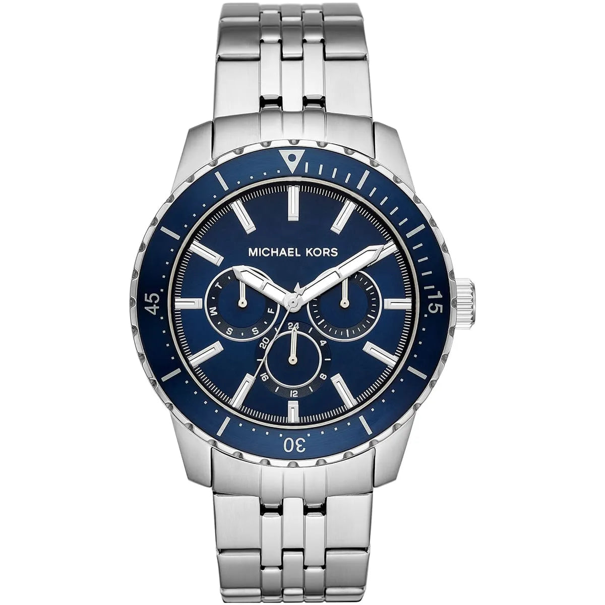 Michael Kors Cunningham MK7153 men's blue dial silver stainless steel watch front view