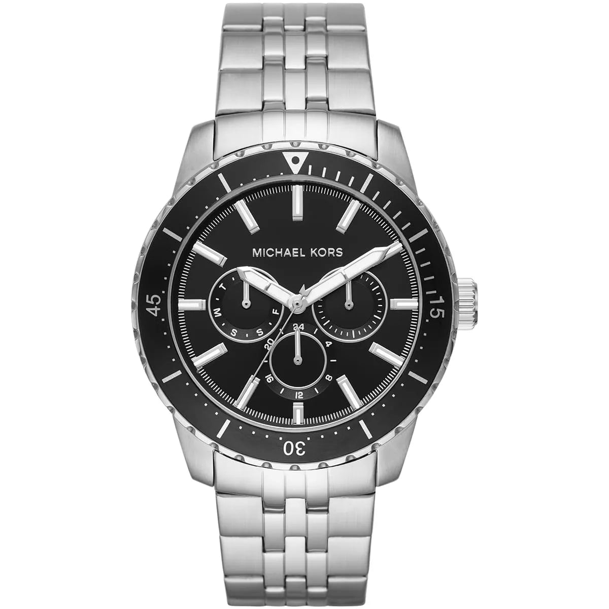 Michael Kors Cunningham MK7156 men's black dial silver stainless steel watch front view