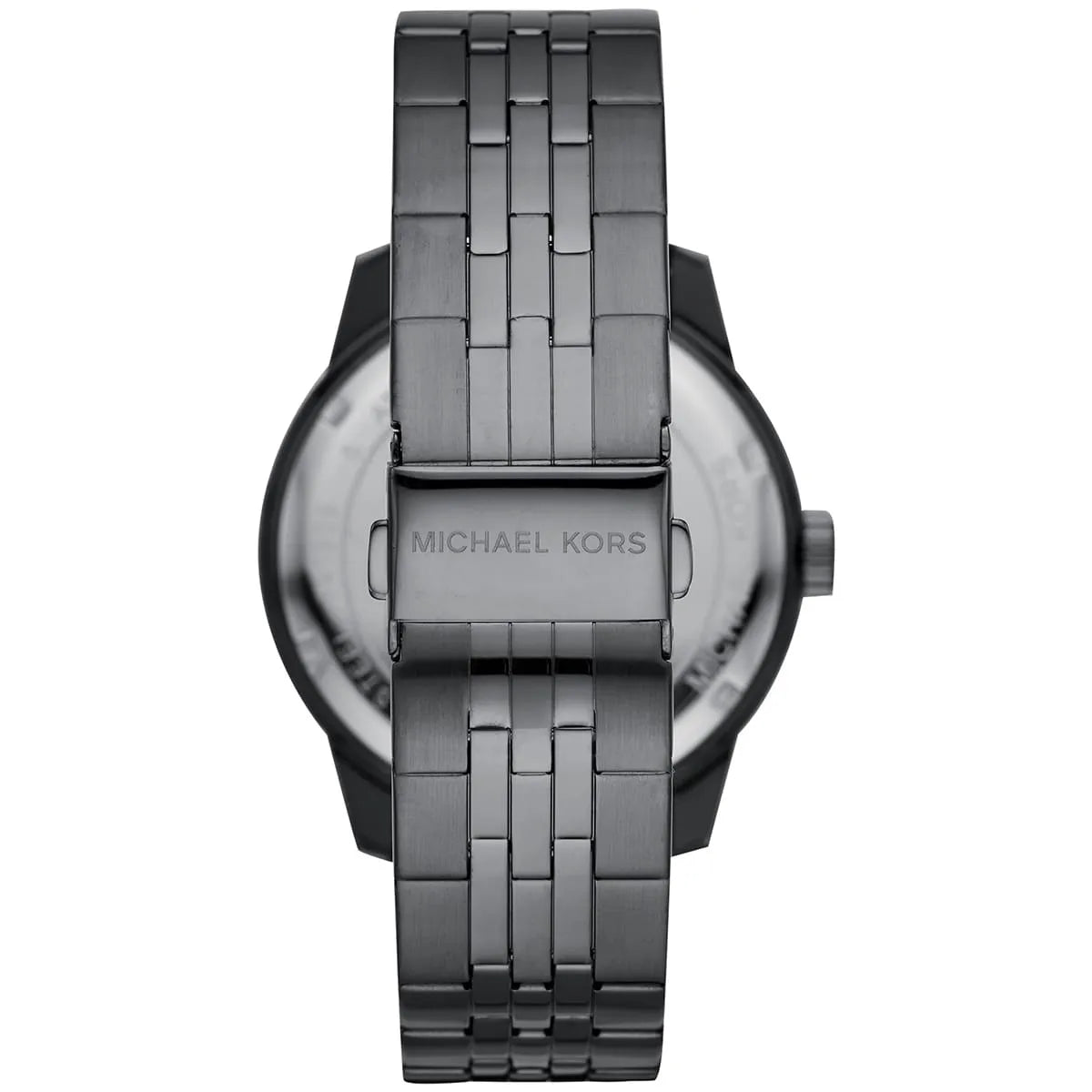 Side profile of Michael Kors Cunningham MK7158 gray stainless steel bracelet watch