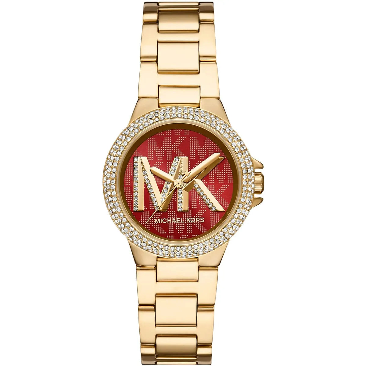 Michael Kors Camille MK7196 women's red dial gold stainless steel watch front view