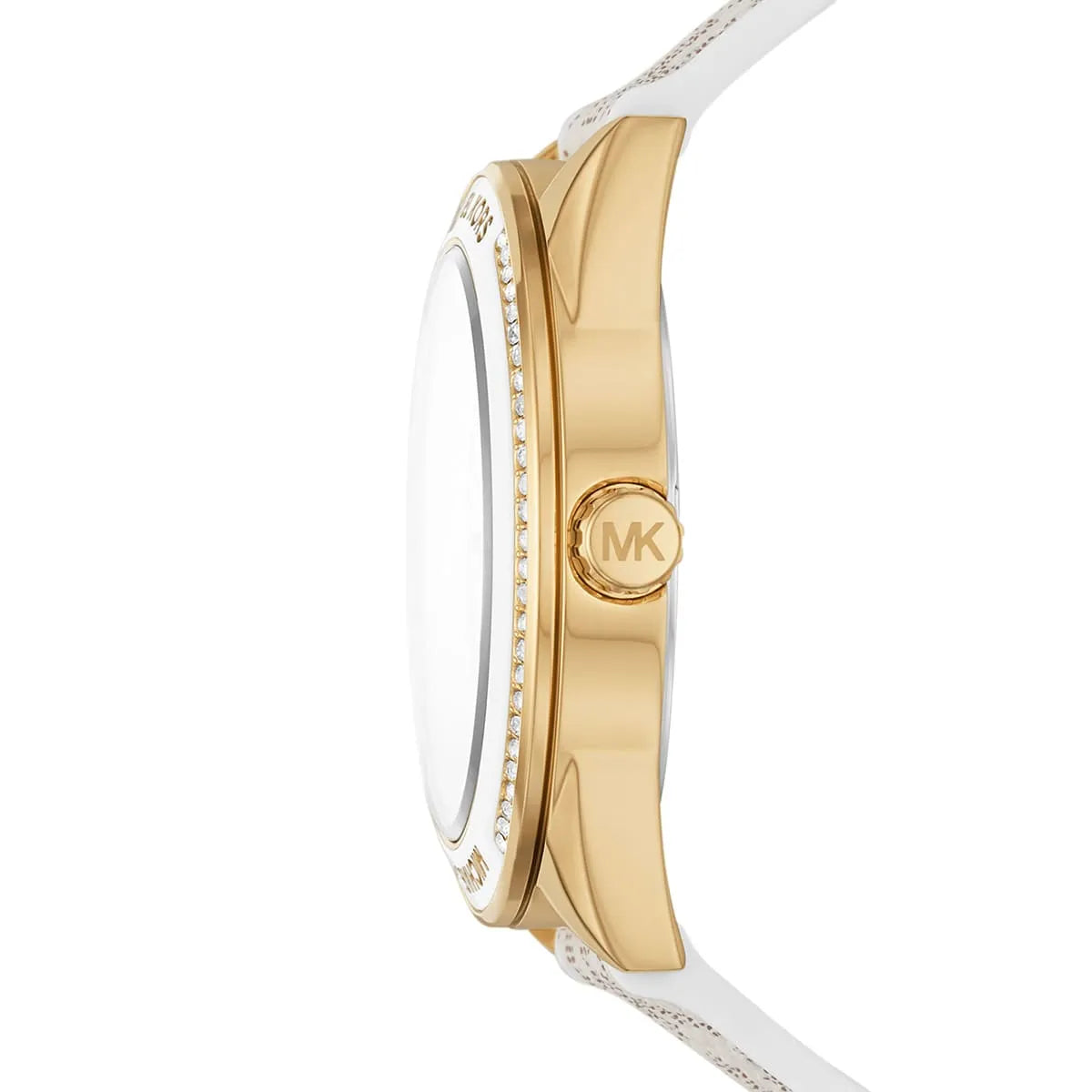 Side profile of Michael Kors Jessa MK7204 white polyurethane strap watch